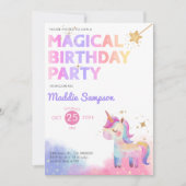 Pastel Unicorn Fille Anniversaire Fête Invitation (Devant)