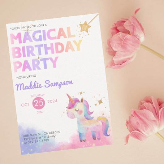 Pastel Unicorn Fille Anniversaire Fête Invitation