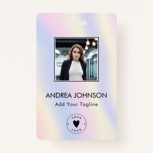 Pastel Unicorn Holograaf Fotobalk Code naam Badge (Voorkant)