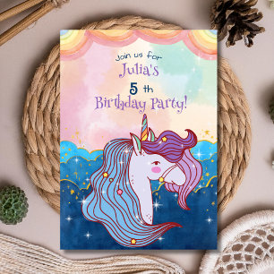 Pastel Unicorn Kids Birthday Uitnodiging