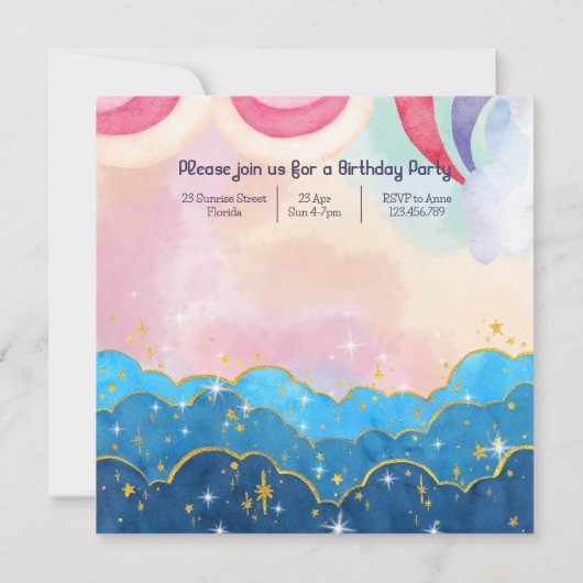 Pastel Unicorn Kids Birthday Uitnodiging (Achterkant)