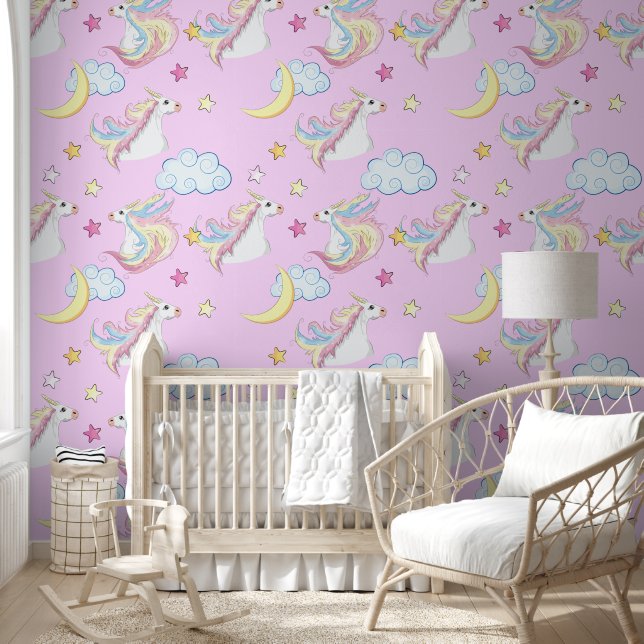 Pastel Unicorn & Night Dreams | Soft Pink  Behang (Kinderen)