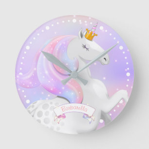 Pastel Unicorn Princess Ronde Klok