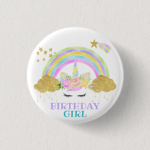 Pastel Unicorn Rainbow Birthday Ronde Button 3,2 Cm
