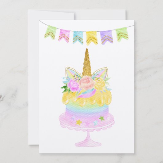 Pastel Unicorn Rainbow Invitation d'anniversaire (Dos)