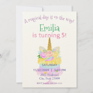 Pastel Unicorn Rainbow Invitation d'anniversaire