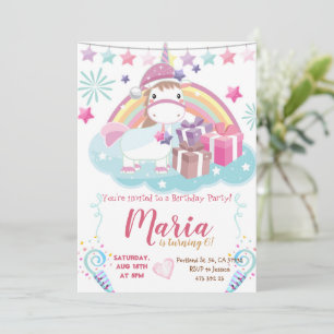 Pastel Unicorn Rainbow Kawai Invitation d'annivers