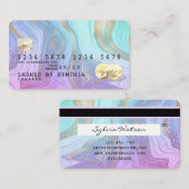 pastel unicorn rose liquide marbre d'or carte de c (Devant / Derrière)