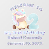 Pastel Unicorn Second Birthday Celebration Name Raamsticker (Vel)