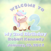 Pastel Unicorn Second Birthday Celebration Name Raamsticker (Vel 3)