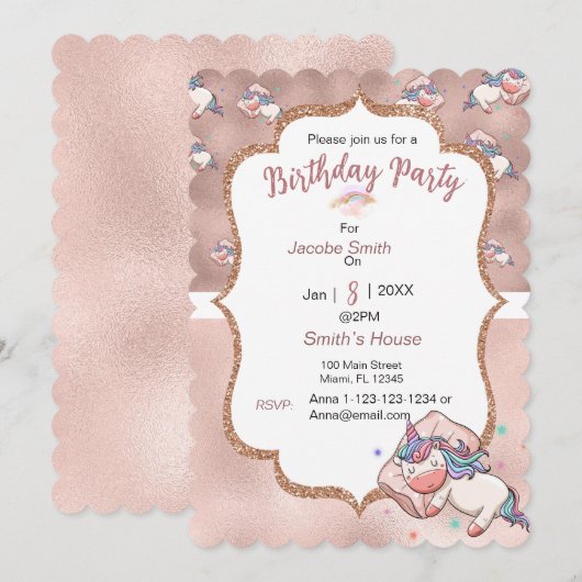 Pastel Unicorn Slaapgroet Kaart (Voorkant / Achterkant)