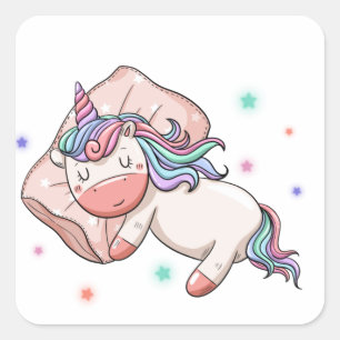 Pastel Unicorn slapen Vierkante Sticker