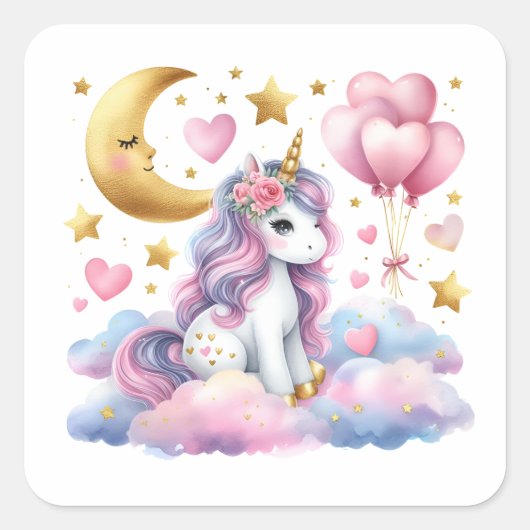 Pastel Unicorn Vierkante Sticker (Voorkant)