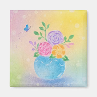Pastel Vaas Bloemen Vlinder Kunst Magneet