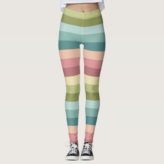 Pastel veerstrepen kleurrijk patroon leggings (Voorkant)