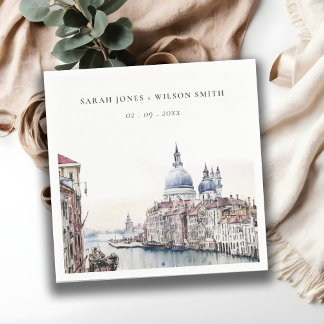 Pastel Venetië Italië Canals Waterverf Bruiloft Servet