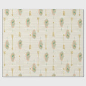 Pastel, veren en gouden pijlen, papier met schroef (Vlak)