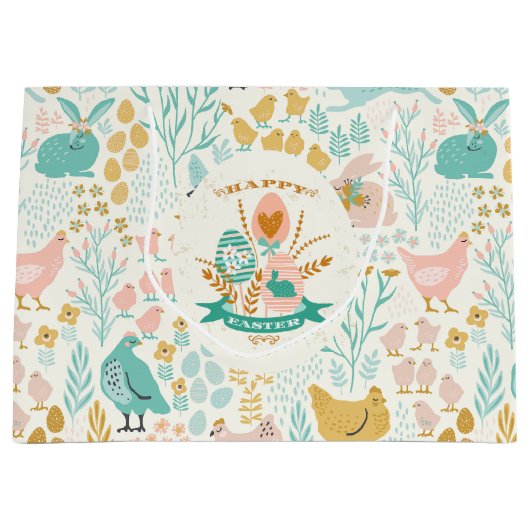 Pastel verende kleuren Paassymbolen patroon Groot Cadeauzakje (Voorkant)