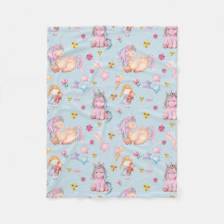 Pastel Verhaalboek Eenhoorn & Bloemige Waterverf Fleece Deken