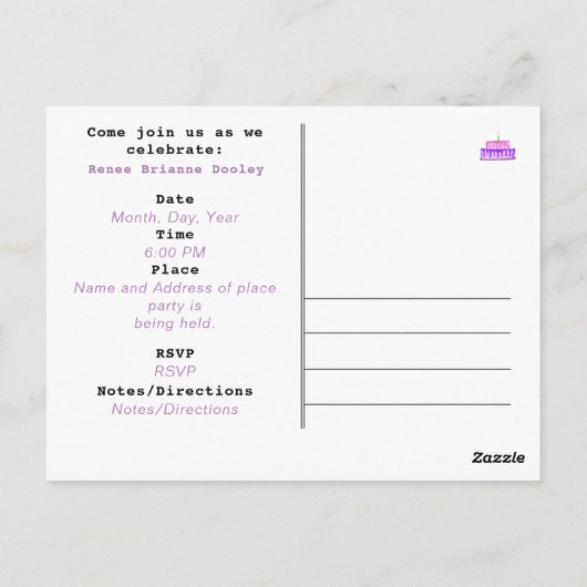 Pastel Verjaardags Uitnodiging Aangepaste Hartjes  (Achterkant)