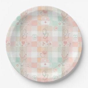 Pastel Verpleegsters Leven Geruit Patroon Papieren Bordje