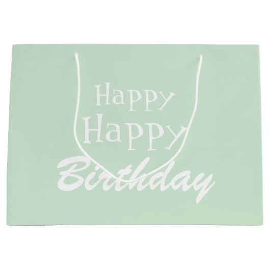 Pastel Vert Joyeux Anniversaire Grand Sac Cadeau M (Devant)