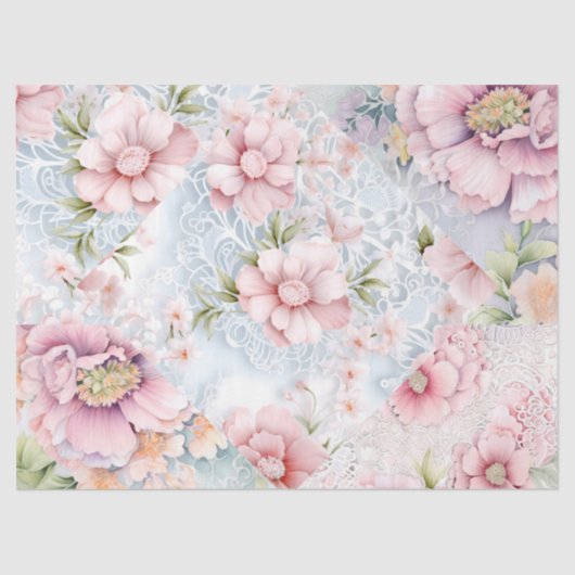 Pastel Victoriaans Bloemen & Kant Decoupage Tissuepapier (Voorkant)