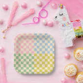 Pastel Vier Check geruit patroon Papieren Bordje (Feest)