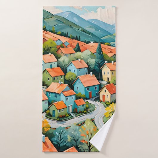 Pastel Village Dream (Serviette de bain)