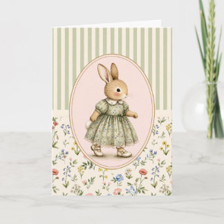 Pastel Vintage Konijnenmeisje Wenskaart Kaart