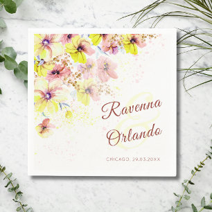 Pastel Viola Perzik Geel Bloem Romantische Trouwda Servet