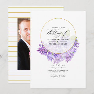 Pastel Violet and Gold Geometric Herbarium Wedding Kaart