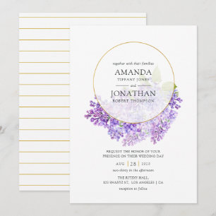 Pastel Violet and Gold Geometric Herbarium Wedding Kaart