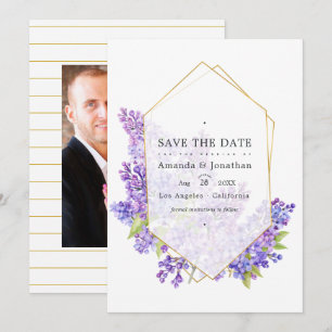 Pastel Violet and Gold Geometric Herbarium Wedding Save The Date