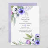 Pastel Violet en Plum Bloemen Doop Kaart (Voorkant / Achterkant)