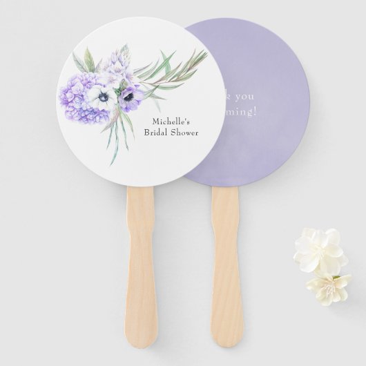 Pastel Violet Floral Handwaaier (Voorkant en achterkant)