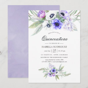 Pastel Violet Floral Quinceañera Kaart