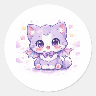 Pastel Vleermuis Kitty Kawaii Lavendel Gevleugelde Ronde Sticker