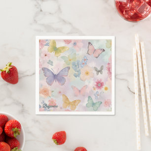 Pastel Vlinder Bloemen Roze Paarse Thema Feestje Servet