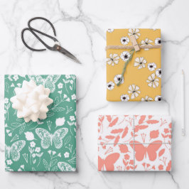 Pastel Vlinder Gele Bloemen Inpakpapier Vel