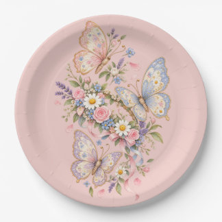Pastel Vlinder Verjaardags Tuin Papieren Bordje