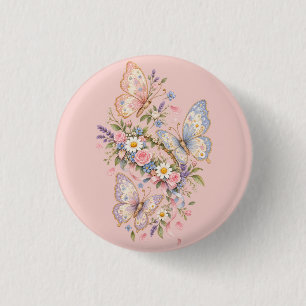 Pastel Vlinder Verjaardags Tuin Ronde Button 3,2 Cm