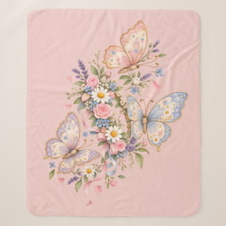 Pastel Vlinder Verjaardags Tuin  Sherpa Deken