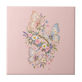 Pastel Vlinder Verjaardags Tuin Tegeltje