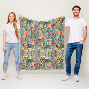 Pastel Vlinders & Bloemmotief voor Kinderen Fleece Deken