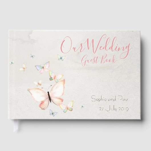 Pastel vlinders ontwerp, bruiloft gastenboek (Voorkant)