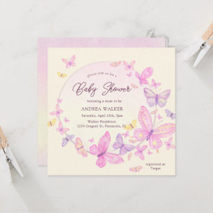 Pastel Vlinders Roze Paars Elegante Baby Shower Kaart