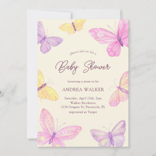 Pastel Vlinders Roze Paars Elegante Baby Shower Kaart