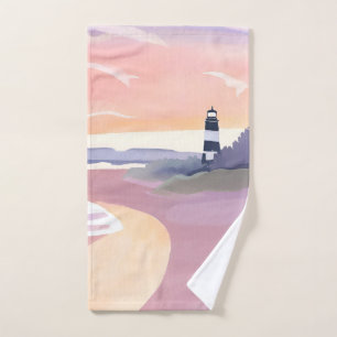 Pastel Vuurtoren Kuststrand Oever Waterverf Handdoek