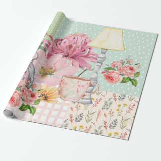 Pastel watercolor achtergrond Botanische Verjaarda Cadeaupapier
